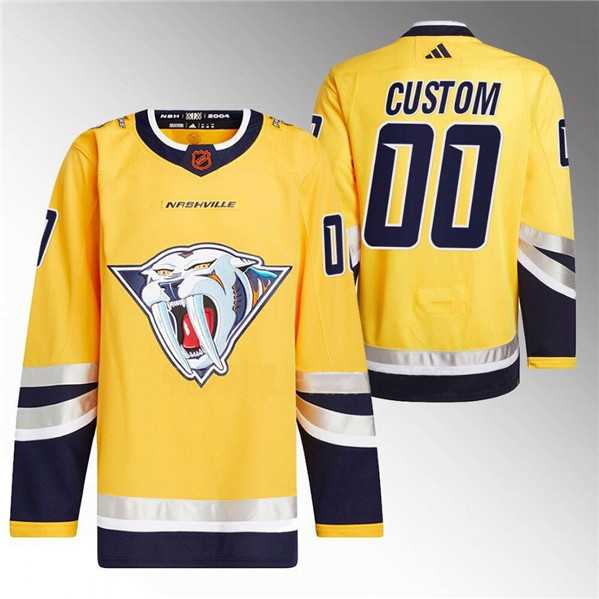 Mens Nashville Predators Custom Gold 2022-23 Reverse Retro Stitched Jersey